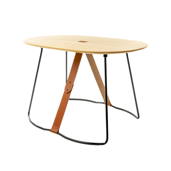 Table basse en bois avec sangle en cuir